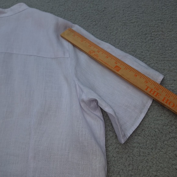 J‎ Jill Shirt Womens Medium Lavender Linen Band Collar Short Sleeve Button Up - Picture 6 of 10